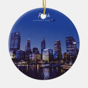 Perth, Australië - Stadsprofiel 's Nachts Keramisch Ornament