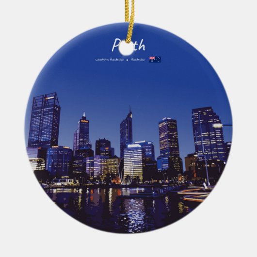 Perth, Australië - Stadsprofiel 's Nachts Keramisch Ornament (Voorkant)
