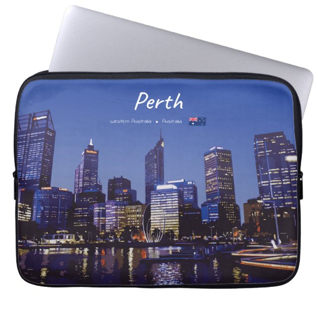 Perth, Australië - Stadsprofiel 's Nachts Laptop Sleeve (Voorkant)