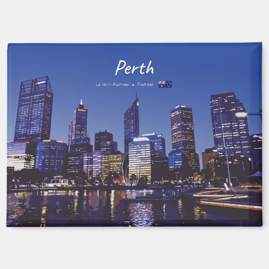 Perth, Australië - Stadsprofiel 's Nachts Magneet (Voorkant)