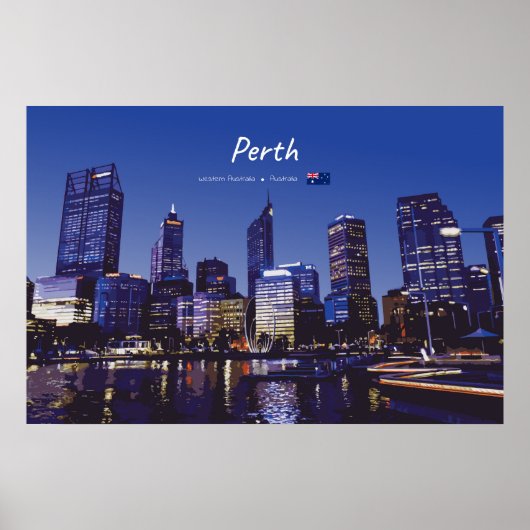 Perth, Australië - Stadsprofiel 's Nachts Poster (Voorkant)
