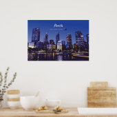 Perth, Australië - Stadsprofiel 's Nachts Poster (Keuken)