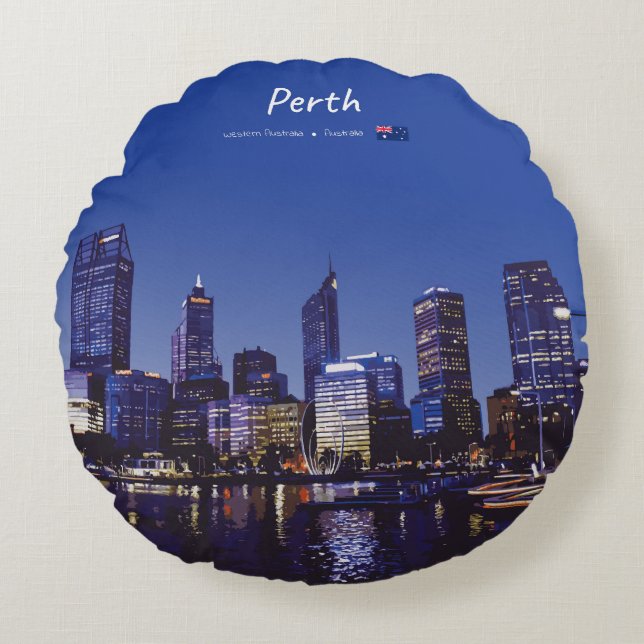 Perth, Australië - Stadsprofiel 's Nachts Rond Kussen (Voorkant)