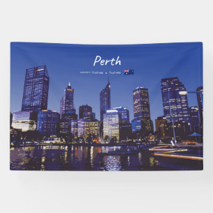 Perth, Australië - Stadsprofiel 's Nachts Spandoek