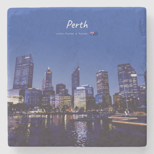 Perth, Australië - Stadsprofiel 's Nachts Stenen Onderzetter (Voorkant)