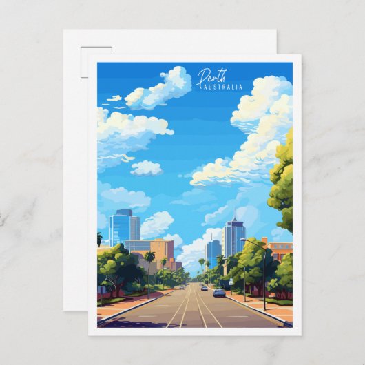 Perth Australië vintage reisillustratie Briefkaart (Voorkant / Achterkant)