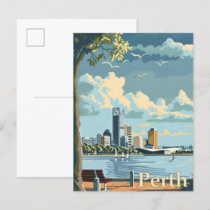 Perth Australië Vintage Retro Reizen Illustratie Briefkaart