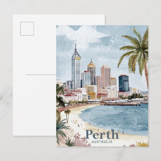Perth Australië Waterverf Schilderij Reizen Briefkaart (Voorkant / Achterkant)