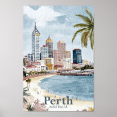 Perth Australië Waterverf Schilderij Reizen Poster (Voorkant)