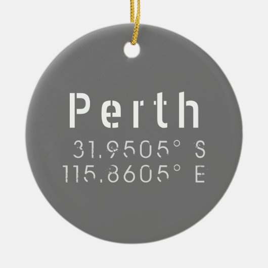 Perth breedtegraad lengtegraad keramisch ornament (Voorkant)