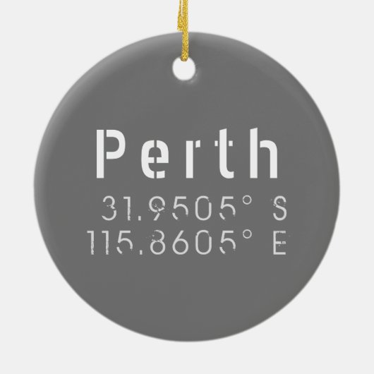 Perth breedtegraad lengtegraad keramisch ornament (Achterkant)