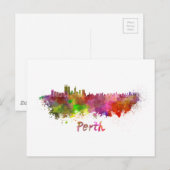 Perth skyline in waterverf briefkaart (Voorkant / Achterkant)