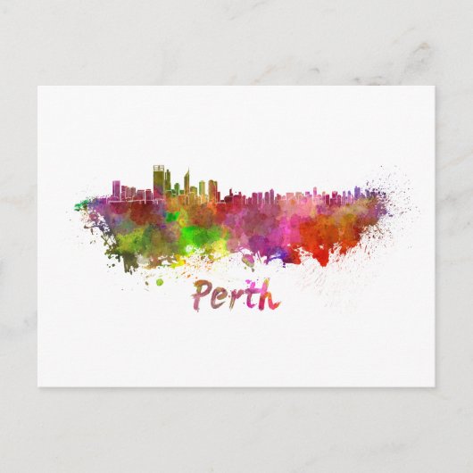 Perth skyline in waterverf briefkaart (Voorkant)