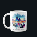 Perth Westerne Australia Coffee Mok<br><div class="desc">De Perth Western Australia mok shows de skyline van de stad met zijn lichten reflecteren van het water,  met inheemse zwarte zwanen op de voorgrond. Mix en match met de andere EcoMarlee Australia koffiemokken.</div>