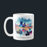 Perth Westerne Australia Coffee Mok<br><div class="desc">De Perth Western Australia mok shows de skyline van de stad met zijn lichten reflecteren van het water, met inheemse zwarte zwanen op de voorgrond. Mix en match met de andere EcoMarlee Australia koffiemokken.</div>