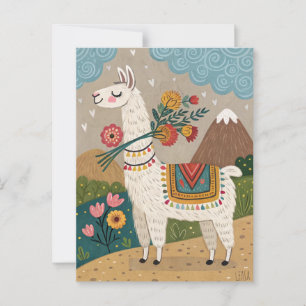 Peru Alpaca met bloemen volkskunst Briefkaart