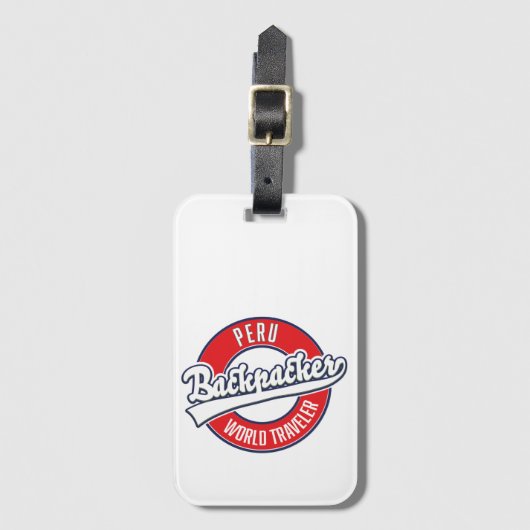 Peru backpacker wereldreiziger logo. bagagelabel (Voorkant (verticaal))