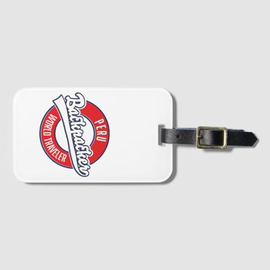 Peru backpacker wereldreiziger logo. bagagelabel (Voorkant (horizontaal))