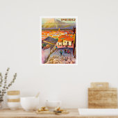 Peru, daken van de stad onder de berg, vintage poster (Keuken)