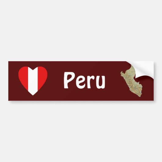Peru Flag Heart + Map Bumpersticker (Voorkant)