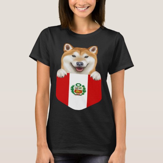 Peru Flag Shiba Inu Dog In Pocket T-shirt (Voorkant)