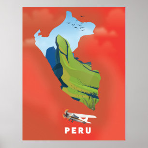 Peru-kaart geïllustreerde reisposter poster