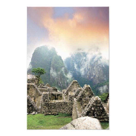 Peru, Machu Picchu, de oude verloren stad van 3 Foto Afdruk (Voorkant)