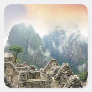 Peru, Machu Picchu, de oude verloren stad van Vierkante Sticker
