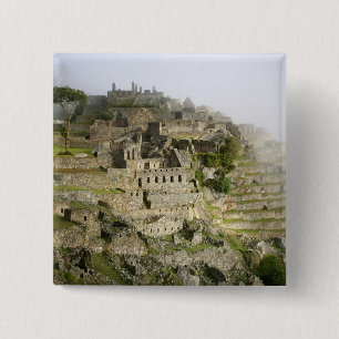 Peru, Machu Picchu. Het oude citadel van Machu Vierkante Button 5,1 Cm