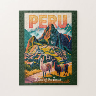 Peru Machu Picchu Illustratie Reis Kunst Vintage Legpuzzel