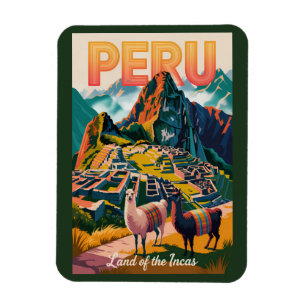 Peru Machu Picchu Illustratie Reis Kunst Vintage Magneet