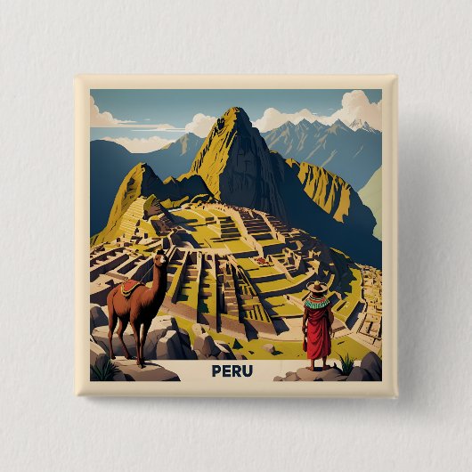 Peru Machu Picchu Vierkante Button 5,1 Cm (Voorkant)