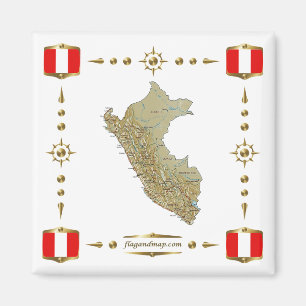 Peru Map + Flags Magnet