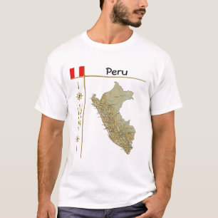 Peru Map + Vlag + Titel T-Shirt