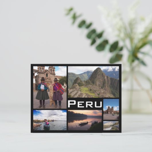 Peru meerdere afbeelding collage zwart briefkaart (Staand voorkant)