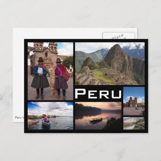 Peru meerdere afbeelding collage zwart briefkaart (Voorkant / Achterkant)
