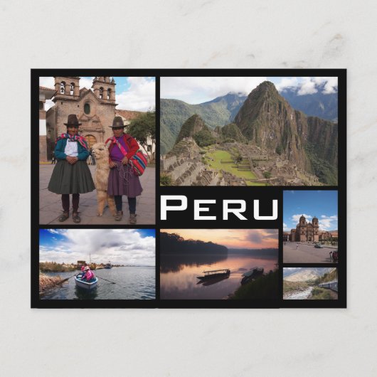 Peru meerdere afbeelding collage zwart briefkaart (Voorkant)
