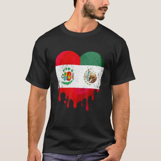 Peru Mexico Flag Heart Citizen Grown Patriot Count T-shirt (Voorkant)