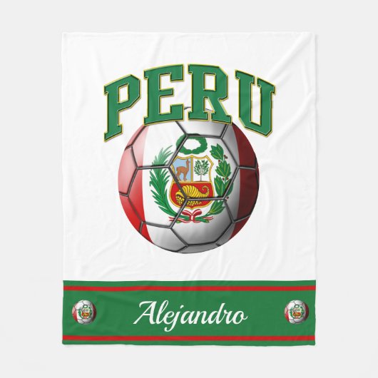 Peru Peruvian Flag Voetbal | Naam Fleece Deken (Voorkant)