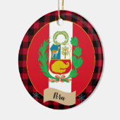 Peru, Rode buffalo-pleister en Peruaanse vlag Keramisch Ornament (Links)