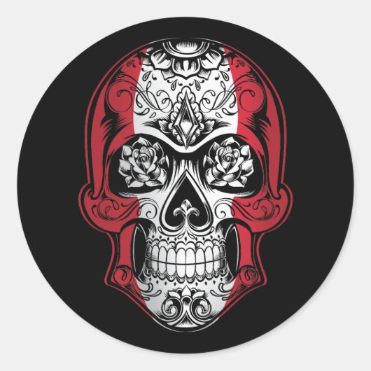 Peru Skull en Rozen vlag Ronde Sticker (Voorkant)