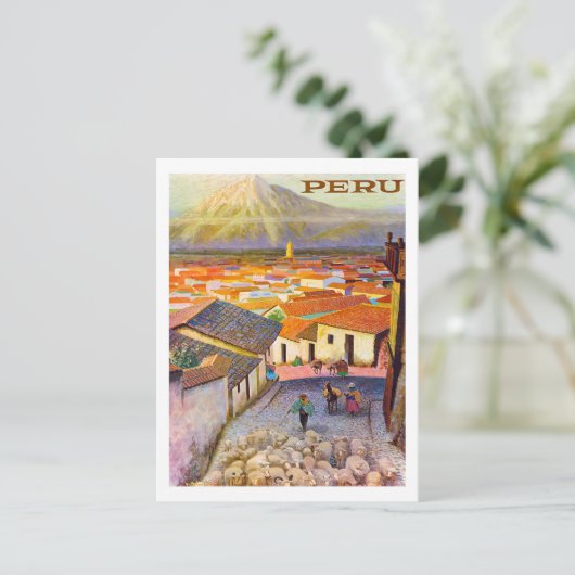Peru, stadsdaken onder de berg,  briefkaart (Staand voorkant)