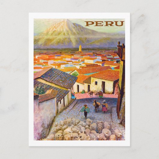 Peru, stadsdaken onder de berg,  briefkaart (Voorkant)