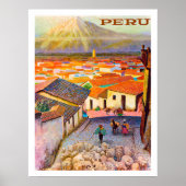 Peru, stadsdaken onder de berg,  poster (Voorkant)
