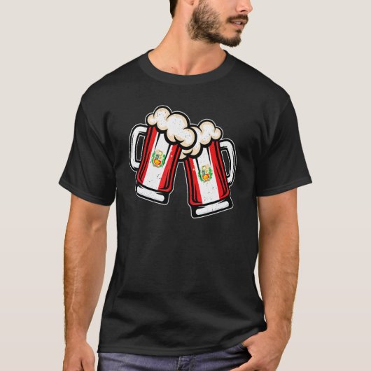 Peru Vlag Biermok Cool Peruviaans Bier T-shirt (Voorkant)