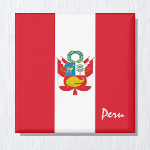 Peru vlag en Zuid-Amerika vakantie- en sportfans M Magneet