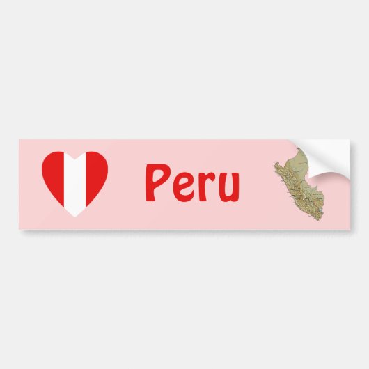 Peru Vlag Hart + Landkaart Bumpersticker (Voorkant)