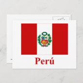 Peru vlag met naam in het Spaans Briefkaart (Voorkant / Achterkant)
