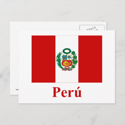 Peru vlag met naam in het Spaans Briefkaart (Voorkant / Achterkant)