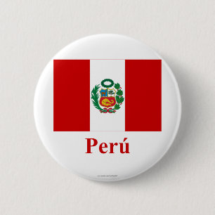 Peru vlag met naam in het Spaans Ronde Button 5,7 Cm